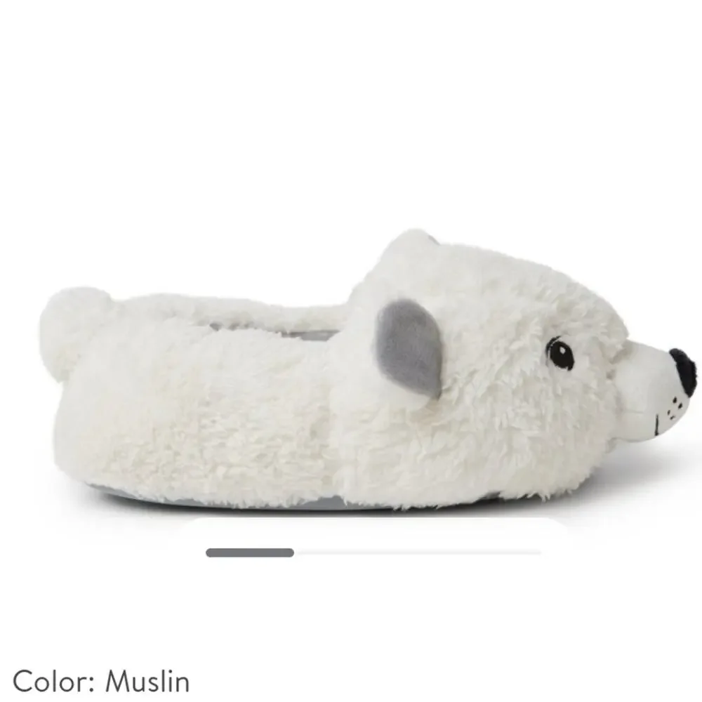 NWT Dearfoams Polar Bear Slippers Size 4-5 Hard Soles Christmas Plush 3D Animal